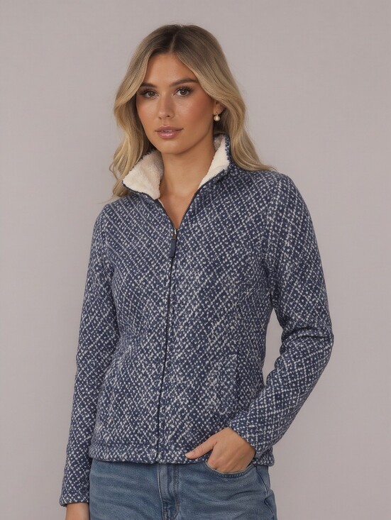 L.L. Bean Jackets & Blazers - L.L.Bean Women’s Blue Diamond Jacquard Anorak Zip Up Sweater Jacket Sz Xs